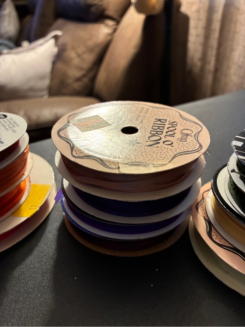 Assorted Ribbon Spools in Orange, Purple, Green, Yellow - Picture 3 of 3